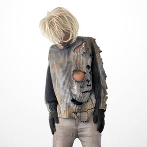 Brian Thiaw Fw24 “Jaxxon “ Distressed and Painted Sweater